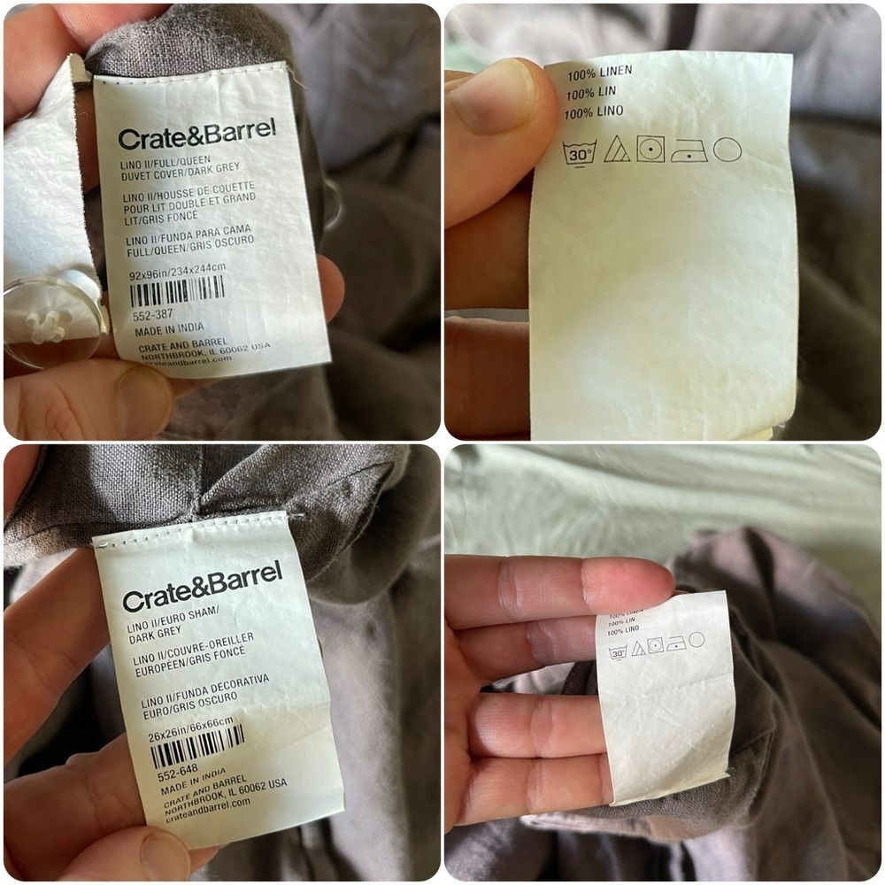 Crate & Barrel Lino II Full/Queen Duvet Cover and Two Euro Shams in Dark Grey - Picture 7 of 11